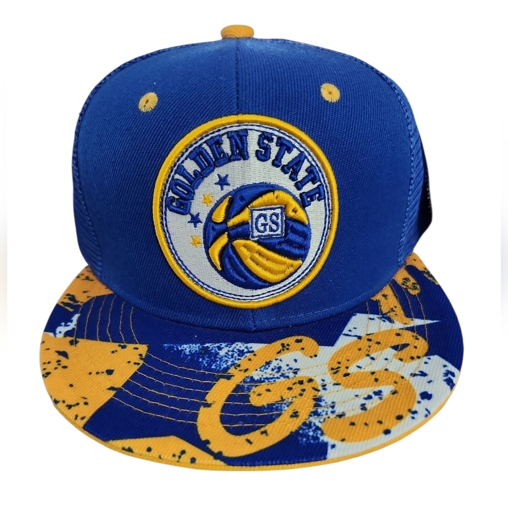 Golden State Blue And Yellow Snapback Hat Mesh Trucker Cap With Basketball Logo
